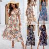 Women's Spring and Summer Temperament Printed Waist-closing Short-sleeved Dress