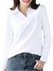 Long Sleeve Polo No Polo Layered White [Bubu Ohana] T-Shirt, Plain, Collared, V-Neck, Buttons, Shirt, Stretch, Stretchy, Women's T-Shirt, Spring,