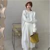 Advanced and Lazy Style Pullover, Side Slit Knitted Dress for Women, Irregular Slimming, Base, Knee Length Sweater, Long Skirt