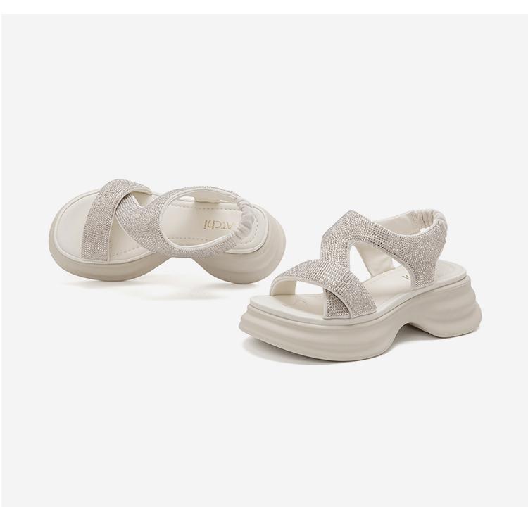 Sparkling Rhinestone Cross Thick Soled Fashionable Sandals