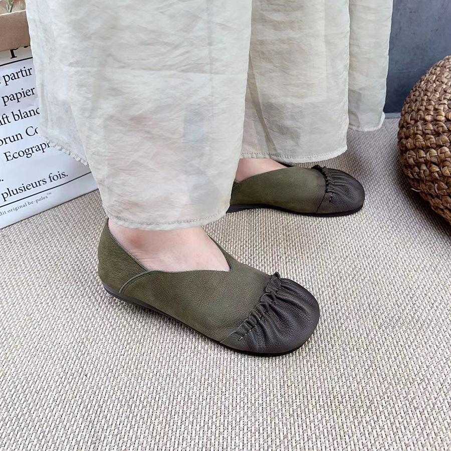 Johnature Плиссированные женские туфли на плоской подошве из натуральной кожи в стиле ретро, ​​повседневные лоферы без шнуровки ручной работы на мягкой подошве с круглым носком