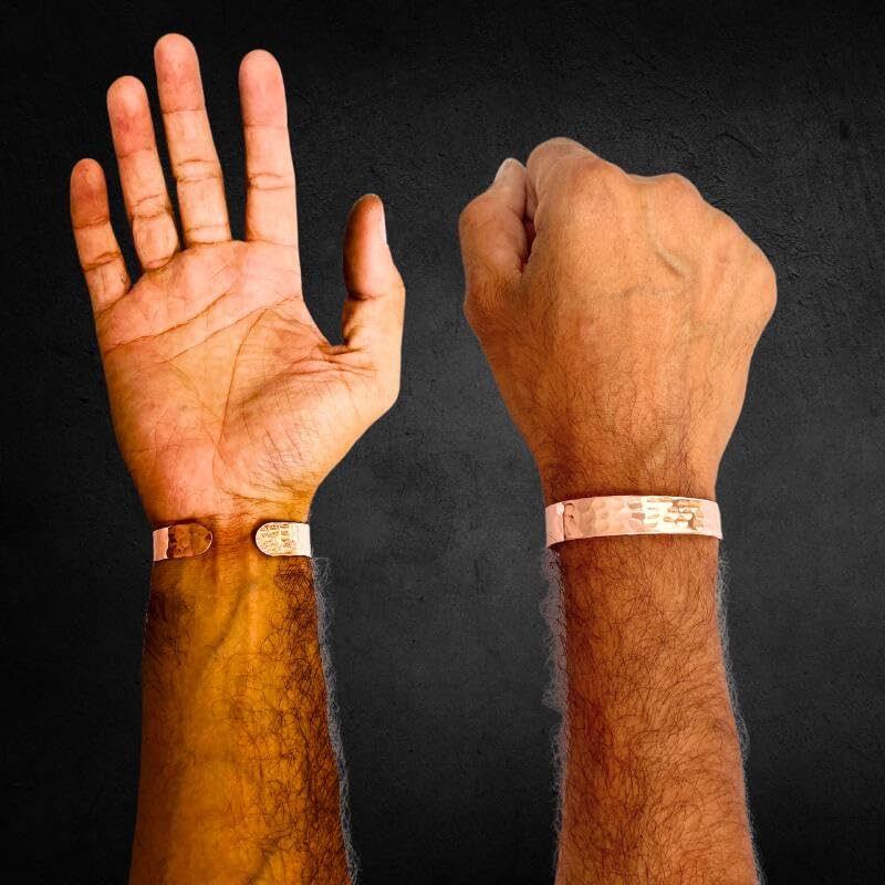 made in electromagnetic hypersensitivity adjustable one size fits all Bangle, hand-hammered, copper, unisex, gold, simple, stylish, India, prevention,