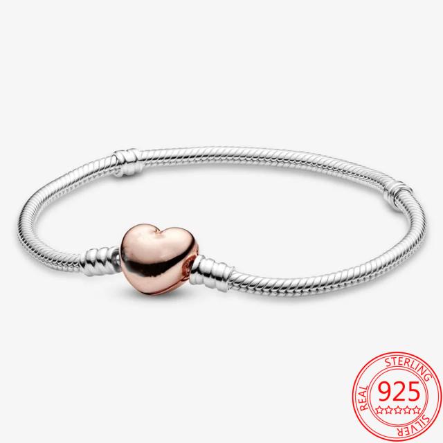 925 Sterling Silver Basic Chain Moments Silver Bracelet ,Fallen Leaves Chain Clasp Bracelet Rope Charm Fit Original Pan Jewelry