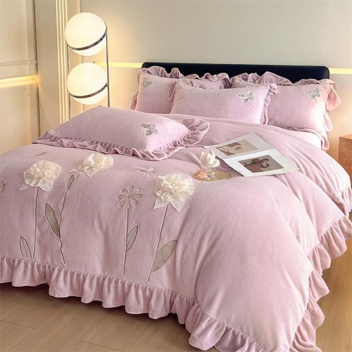 Комплект из четырех предметов из молочного флиса, утепленные простыни, пододеяльник, комплект из четырех предметов в стиле принцессы, постельное белье.