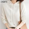 INDFS Женская мода повседневная осень-зима однотонный принт длинный рукав с капюшоном свитера
