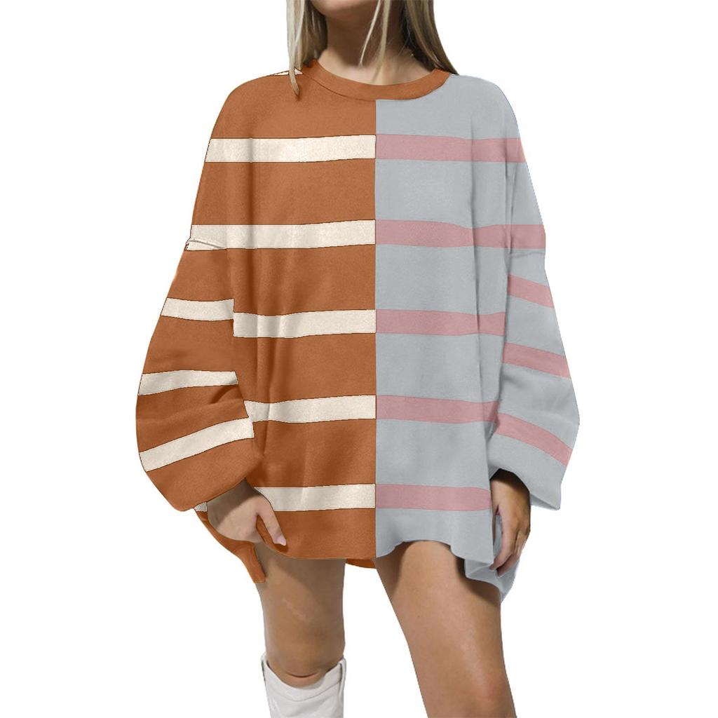 Женская мода свободный полосатый трикотажный свитер с длинным рукавом повседневный свитер в стиле пэчворк