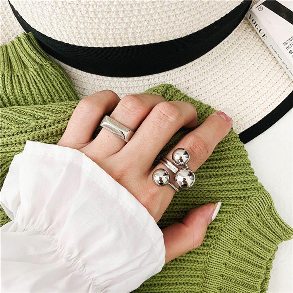 Large Triple Metal Silver Gold Color Ball Fashion Accessories Finger Ring Thumb Ring Jewelry