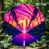 2d Flat 20*20cm Circular Wooden Sign for Building, Vivid Sky Wooden Mural Frameless Wooden Wall Decoration with Coconut Trees and Tropical Sunsets,