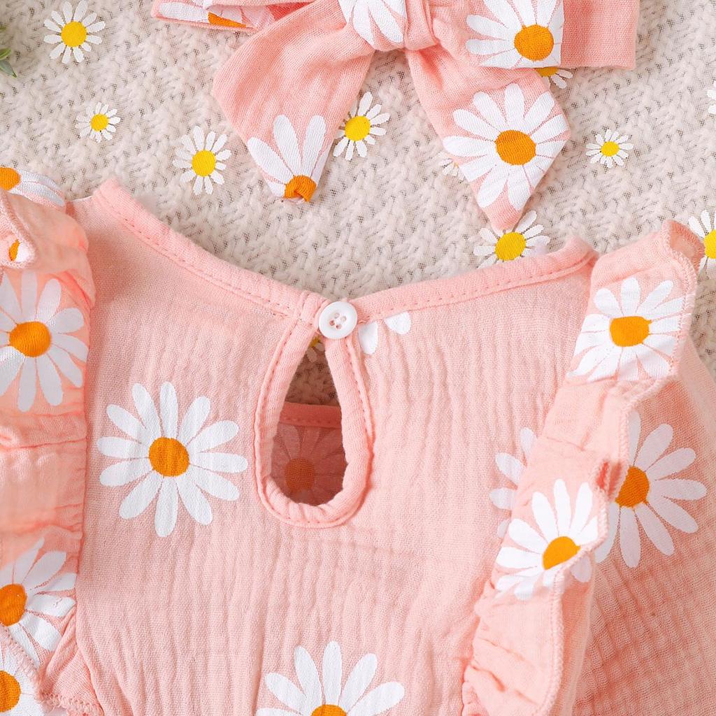 Infant Baby Girl Romper Clothes Ruffle Sleeveless Newborn Bodysuit with Headband Autumn Jumpsuit Fashion Toddler Outfit Suit