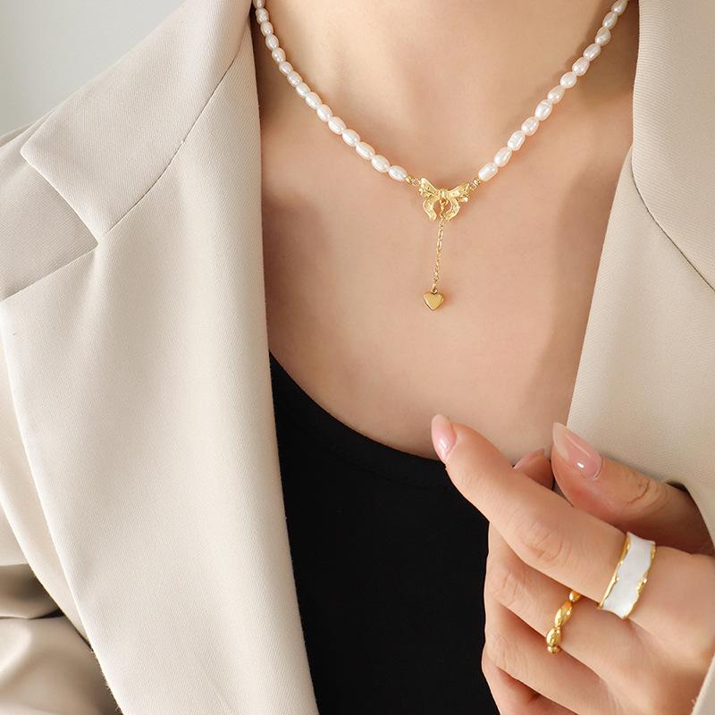 Французская принцесса с тем же бантом, подвеска «Любовь» с бахромой, ожерелье из пресноводного жемчуга, элегантные и модные украшения, которые не выцветают.