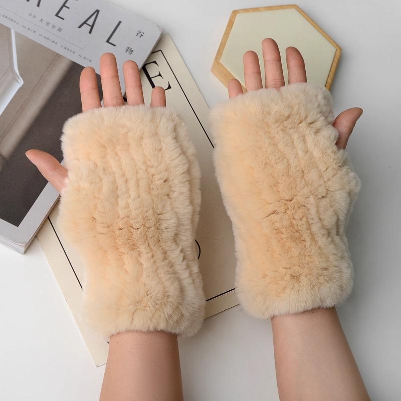 Новые женские вязаные варежки из 100% натурального меха кролика рекс, зимние теплые женские перчатки без пальцев из натурального меха, вязаные меховые варежки ручной работы