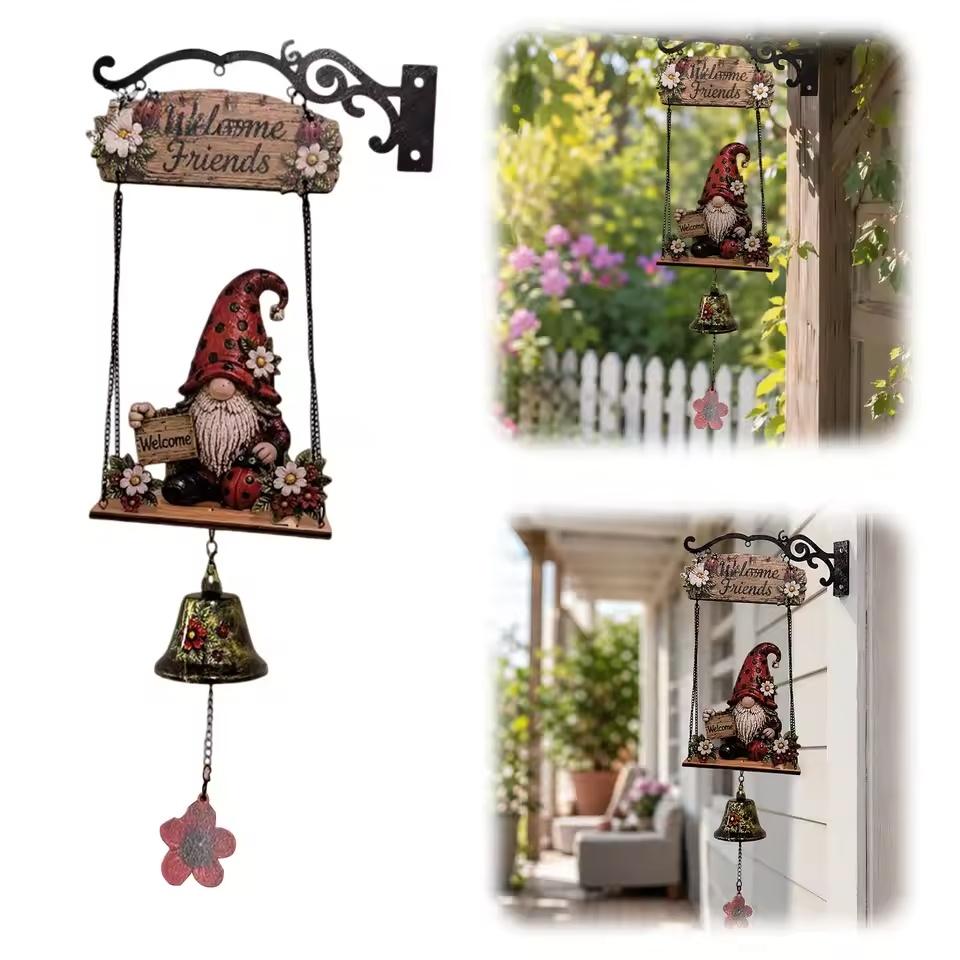 Handmade Bee Sunflower Gnome Rustic Garden Welcome Bell Decorative Hanging Doorbell for Farmhouse for Garden Fences Patios Front Porches