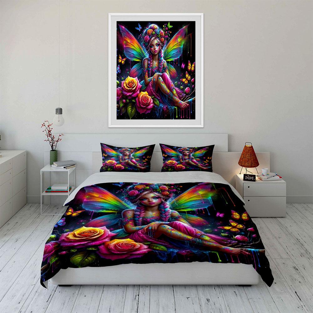 "Colorful Fairy Artwork Set" Soft Skin-Friendly Bedding Set Includes 1 Duvet Cover And 2 Pillowcase Gift