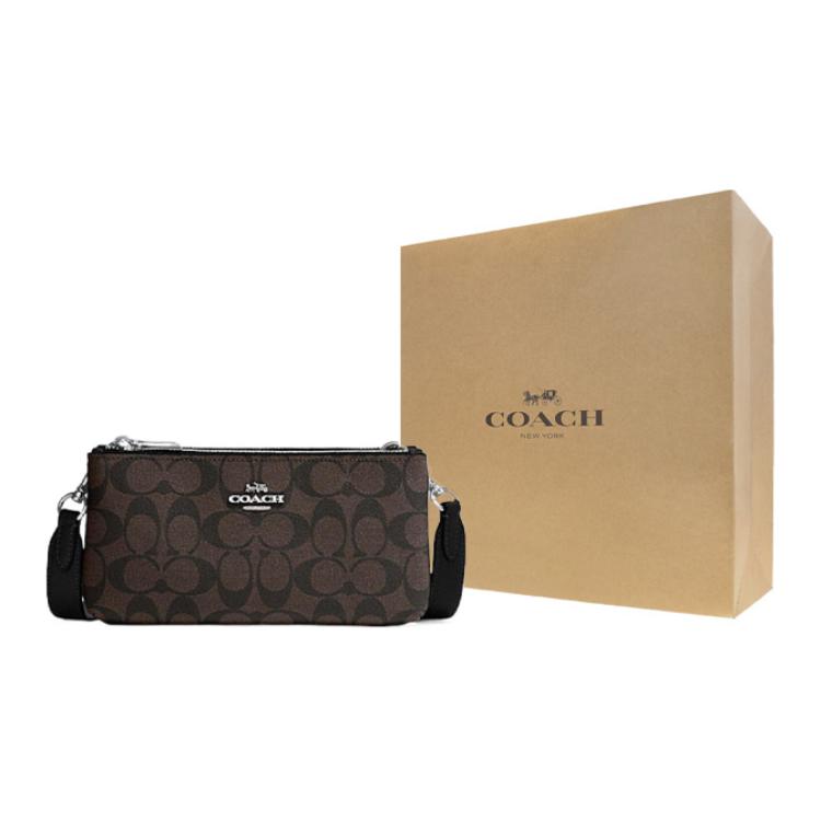 New COACH Artificial Leather Envelope Bag, Shoulder Bag, Crossbody Bag Trumpets Women's Black Brown CJ790-SVBRB