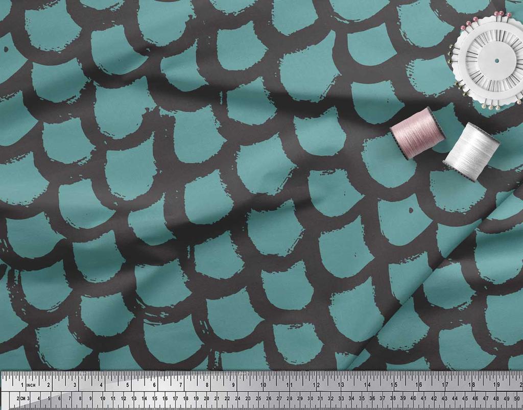 Soimoi Синяя японская креп-сатиновая ткань с принтом под кожу рыб и животных, 1 метр 42 дюйма