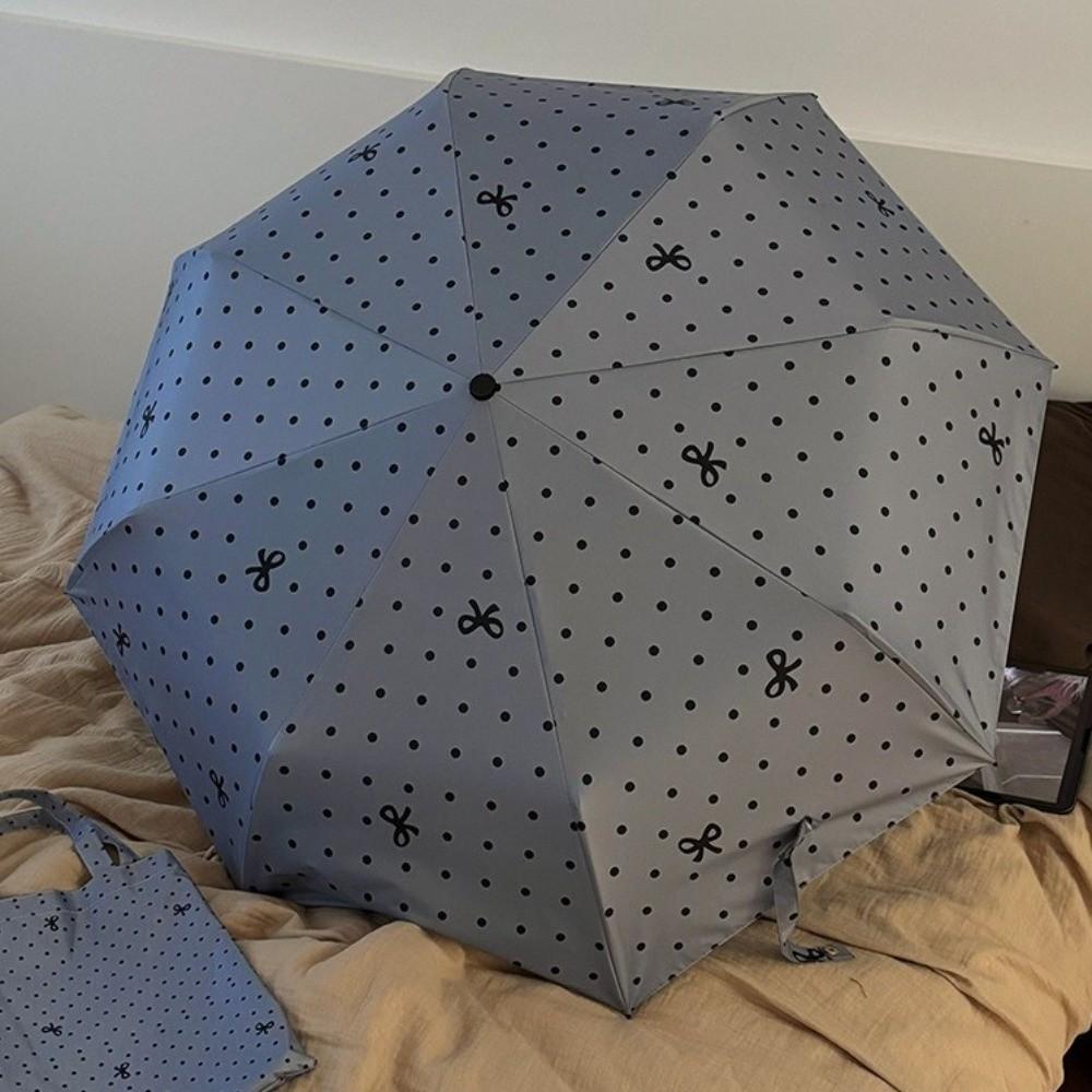 Polka Dot Bow Folding Umbrella Sun Protection Hand Operated Parasol Dual-purpose Sunshade Travel