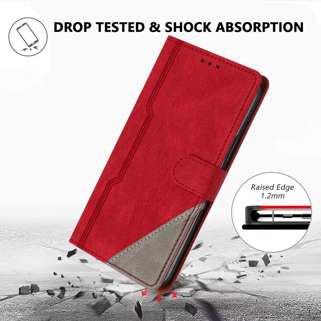 For OnePlus 12 5G Leather Case Triangle Patchwork Wallet Stand Shockproof Phone Cover