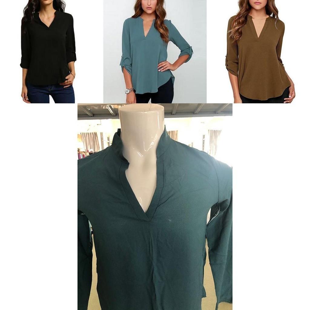 Стильная женская повседневная футболка с длинным рукавом и V-образным вырезом, пуловер, туника, блузка, варианты