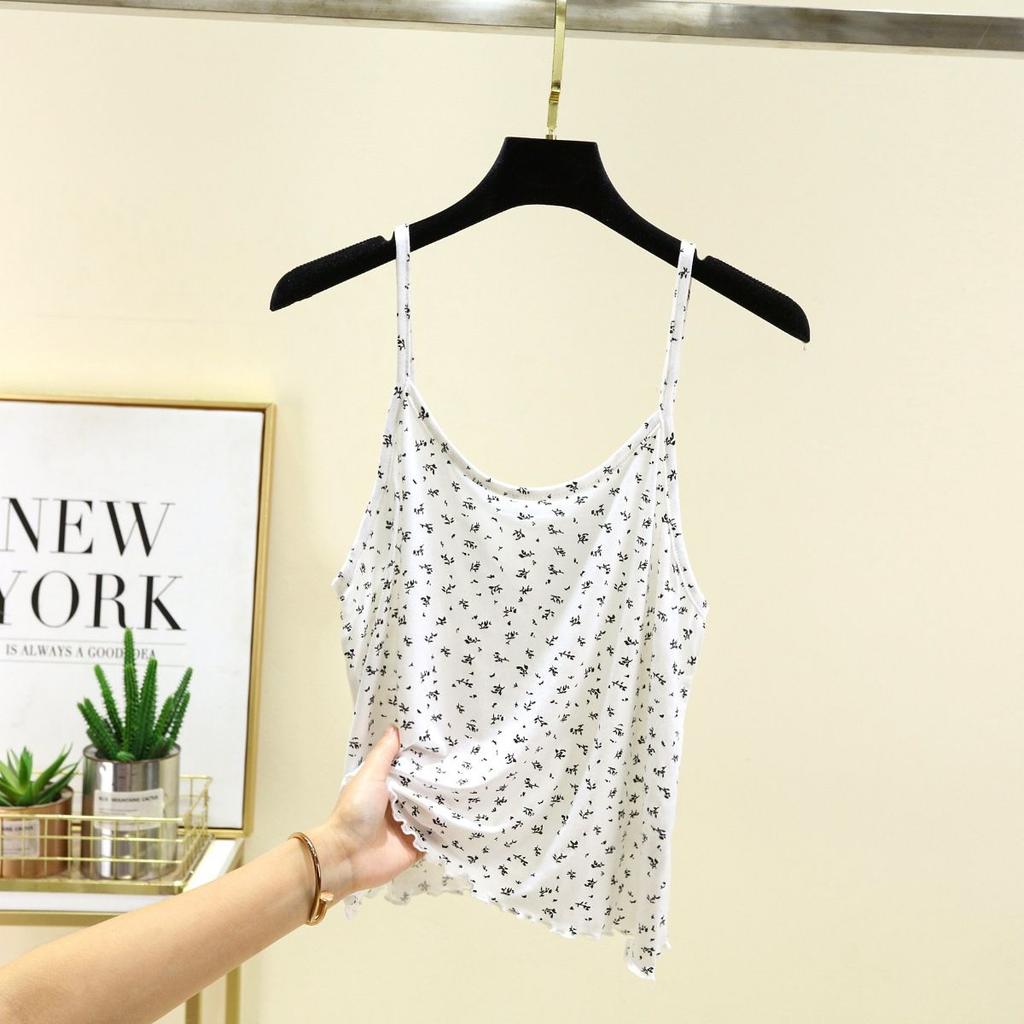 Women Printed Camisole Spring Summer New Thin Lace Undershirt Inner Thin Short Large Size Bottoming Shirt