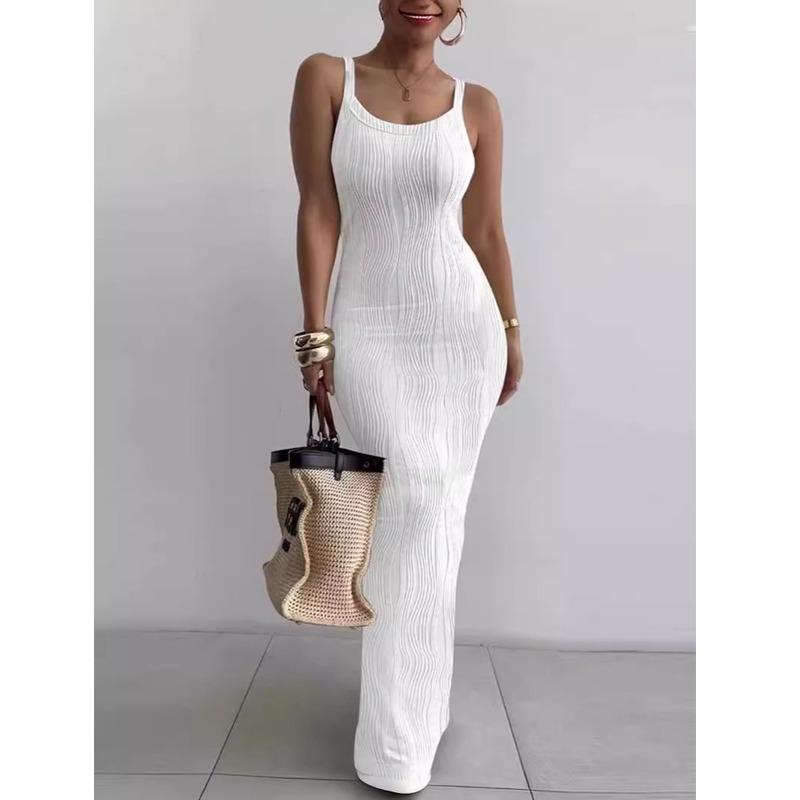Fashion Elegant Sleeveless Bodycon Summer Suspender Dress Sexy Slim Fit Striped Party Long Dress Female Solid Color Casual Simple Women's Clothing