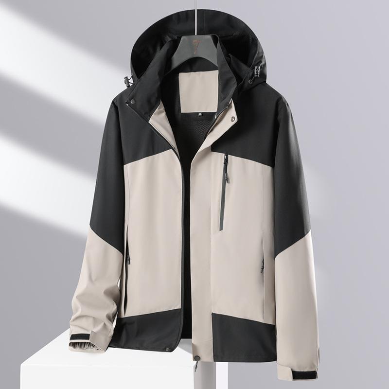 Autumn and Winter New Style Color-blocking and Mesh Outdoor Jacket Single-layer Couple Hooded Single-stroke Casual Loose Mountaineering Jacket