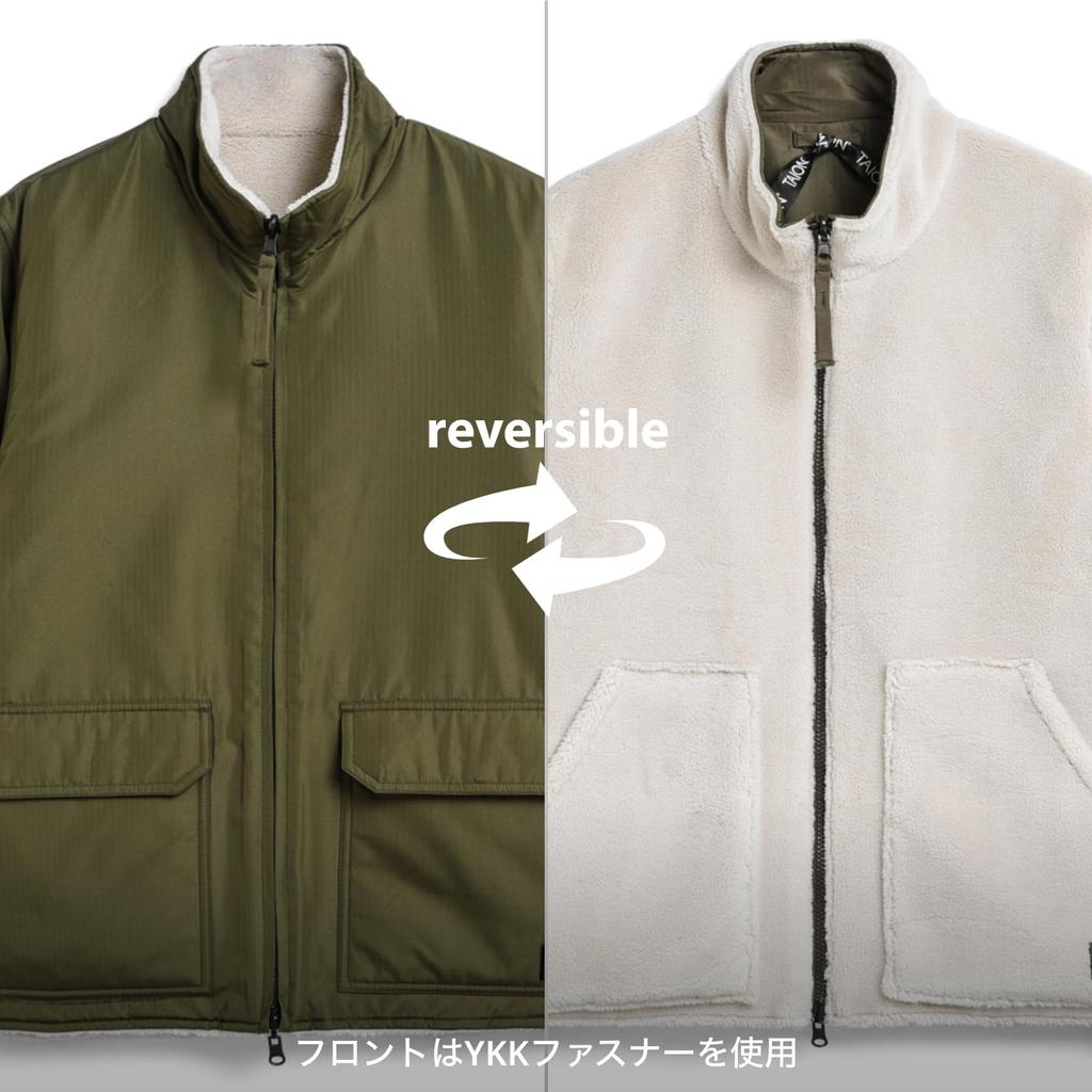 Taion Унисекс Милитари Двусторонняя Куртка Боа 2XL Непуховая Высокий Воротник R102ZBNDML-1 Черный/Кремовый