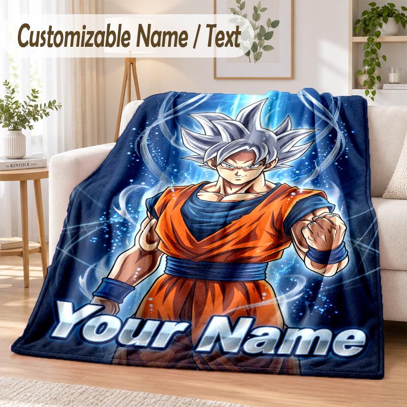 Dragon Ball Custom Name Flannel Throw Blanket Soft Warm for Sofa Bed Indoor Home Use