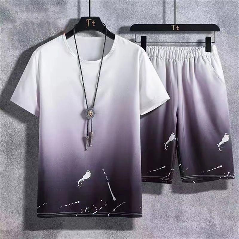 Летняя спортивная одежда, мужской комплект для бадминтона с градиентным принтом, футболка для бега на открытом воздухе и шорты, удобная и дышащая одежда