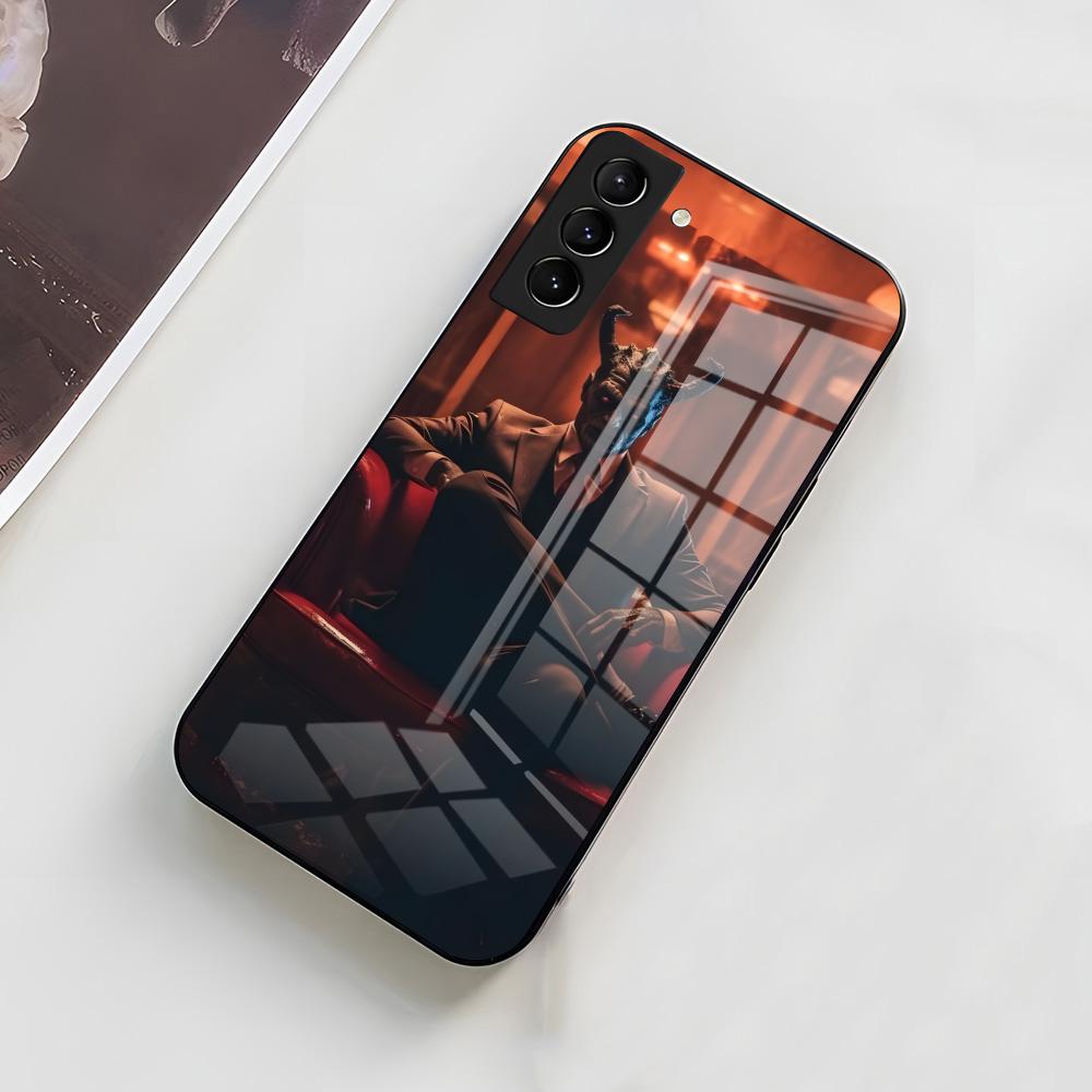 Чехол для телефона "Дьявол в костюме" для Samsung A56 A36 A26 A16 A15 A25 A35 A55 A14 A34 A24 A54 Стеклянный чехол