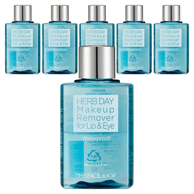 The Face Shop Herb Day Waterproof Lip & Eye Makeup Remover, 130ml, 6 pcs