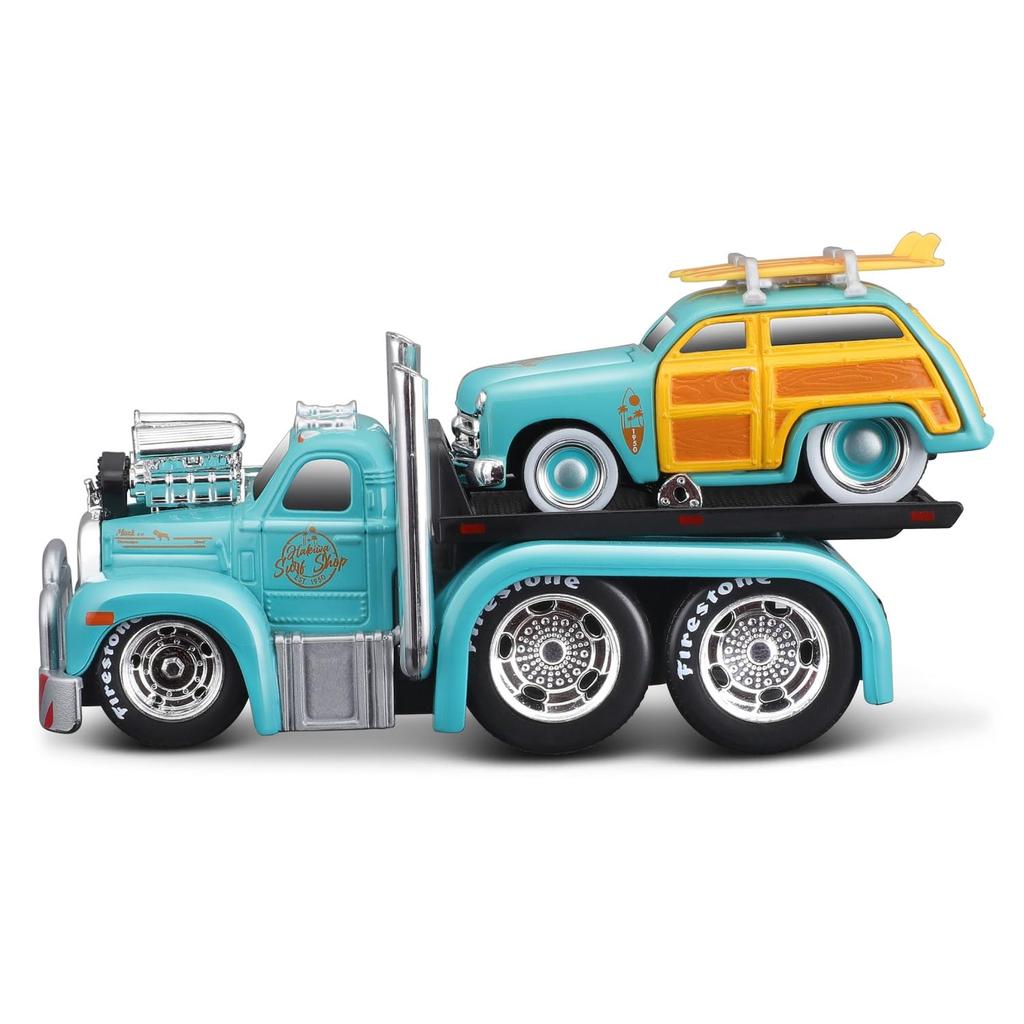 Maisto Scale Muscle Machines 1953 MACK Ford Woody Light Blue Diecast Model Car 11550 1/64 B-61 Flatbed/1950 (Finished Model)