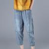 2024 Летние повседневные джинсы прямого кроя в корейском стиле: Утягивающие большие размеры, универсальные брюки длиной семь восьмых