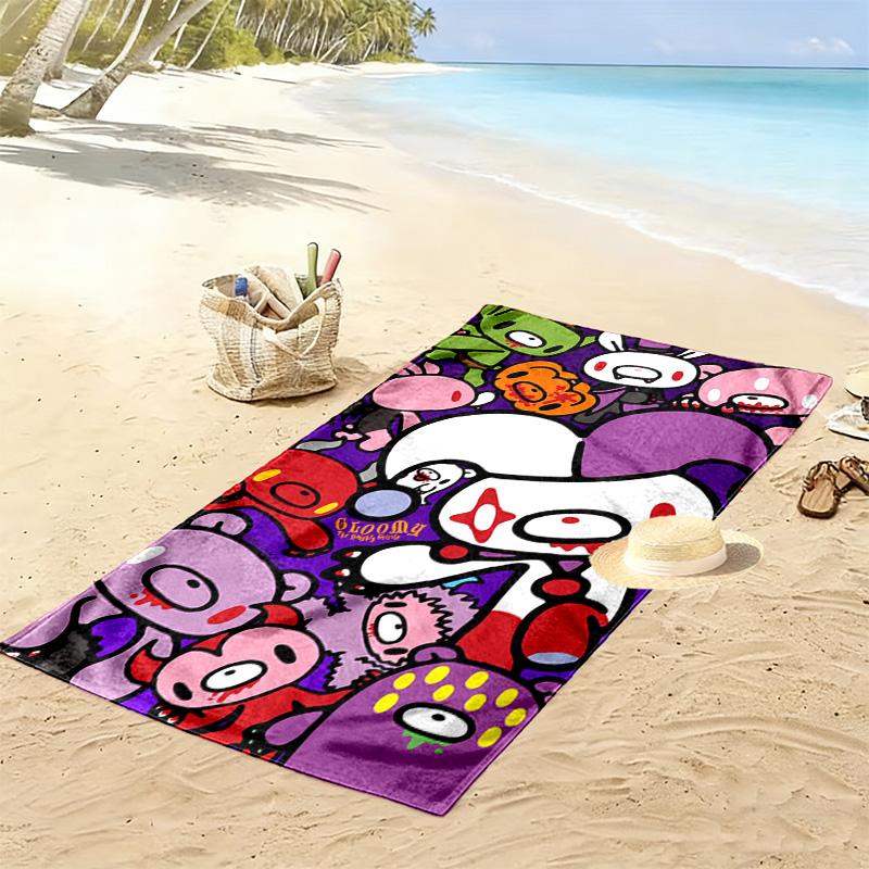 Modern Gloomy Bear cartoon 2D Flat Print Beach Towel, Large Soft Quick Dry Towel for Beach Camping SwimmingXSTJ0915532
