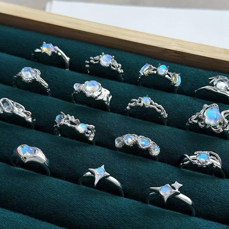 Нишевая текстура, инкрустированный лунный камень, циркон, высококлассный, с чувством индивидуальности, открытое ретро-кольцо, женское