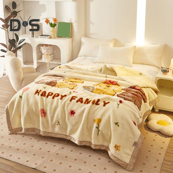 Одеяло из фланели Утолщенное Цветочный принт Двухслойное Сохранение тепла Простота ухода Машинная стирка Максимальный комфорт Двустороннее Очень большой размер Зима