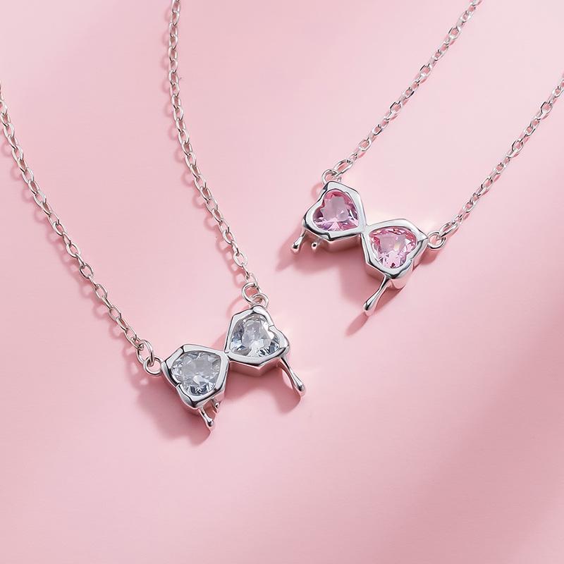 New Trendy Bow Necklace for Female Niche Design, Light Luxury Lava Heart Collarbone Chain, Student Commemorative Gift