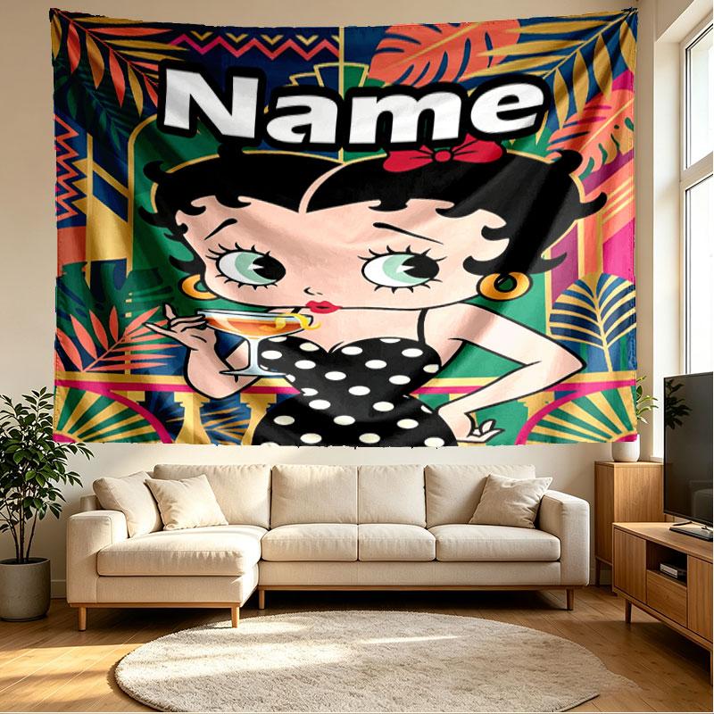 Custom Name Personalized Betty Boop Print Tapestry, Wall Art Decor, Bedroom, Dorm, Apartment, LivingRoom, Party Backdrop, Gift for Birthday