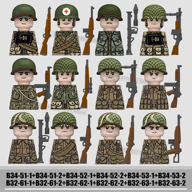 WW2 US Rangers 101 Airborne Soldier Figures Building Blocks Military Army Infantry Gear Helmet Rifle Guns BAR Bricks Toy Gifts