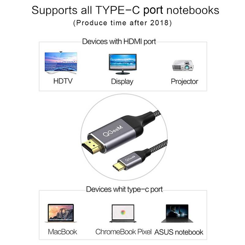QGeeM Кабель USB C — HDMI, преобразователь HDMI Thunderbolt3 4K типа C для MacBook Huawei Mate 30, адаптер USB-C HDMI, адаптер USB типа C — HDMI
