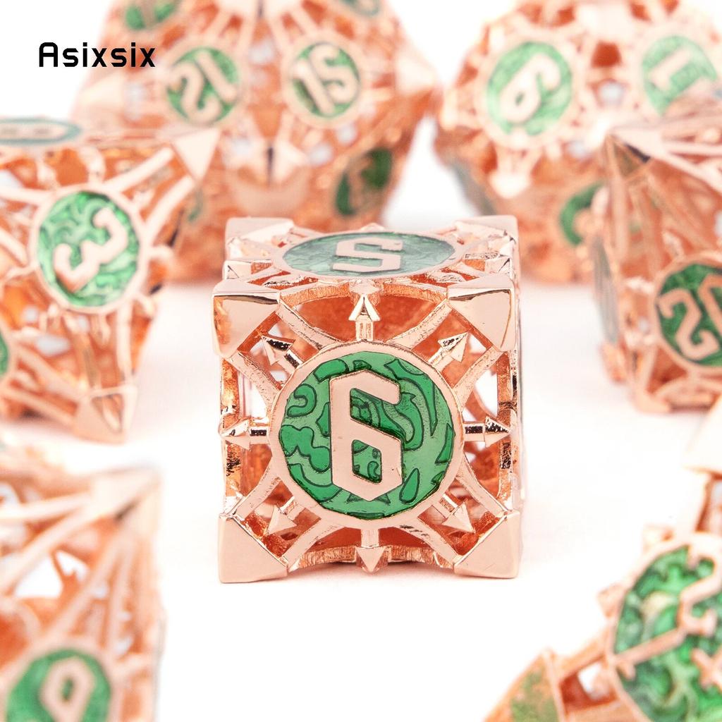 7 шт. красные, зеленые металлические кубики, набор полых металлических многогранных кубиков, подходящий для ролевой ролевой игры, настольной игры, карточной игры