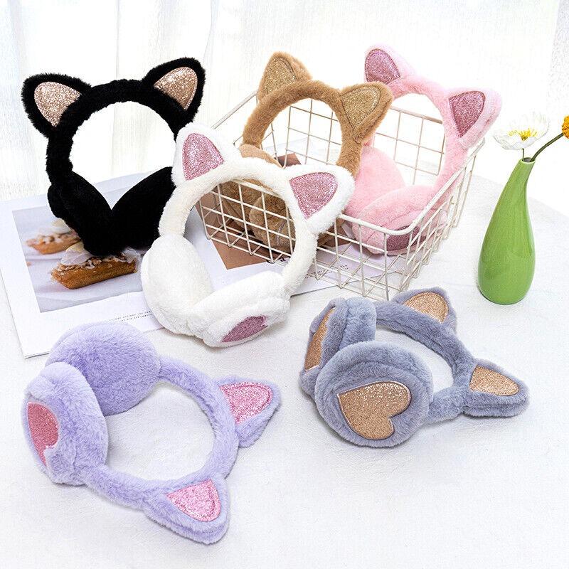 Winter Womens Kids Soft Cat Earmuffs Ladies Girls Plush Earflap Warmer Ear Muffs