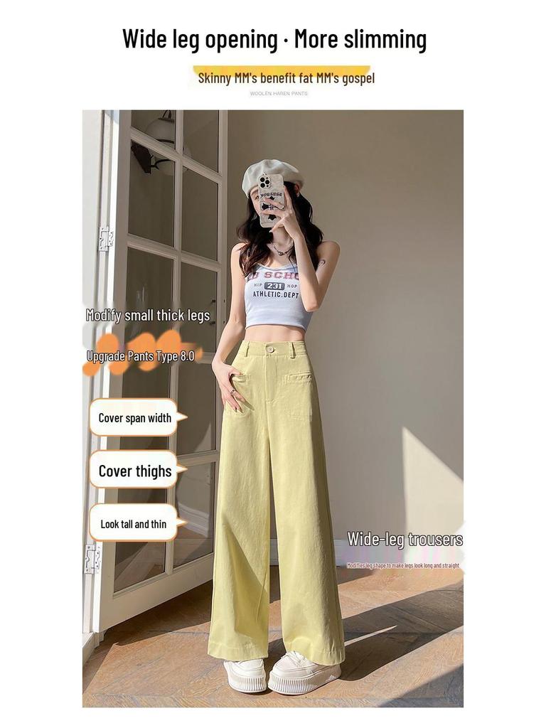 Summer 2026 Women's Trendy Wide-Leg High-Waisted Cropped Pants: Petite, Loose, and Slimming Drapey Style.
