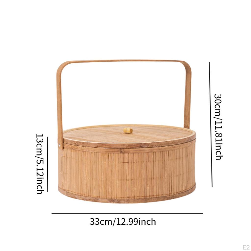 Плетеная вручную бамбуковая корзина-коробка, корзины для пикника, домашний декор с крышкой, портативный контейнер для хранения продуктов