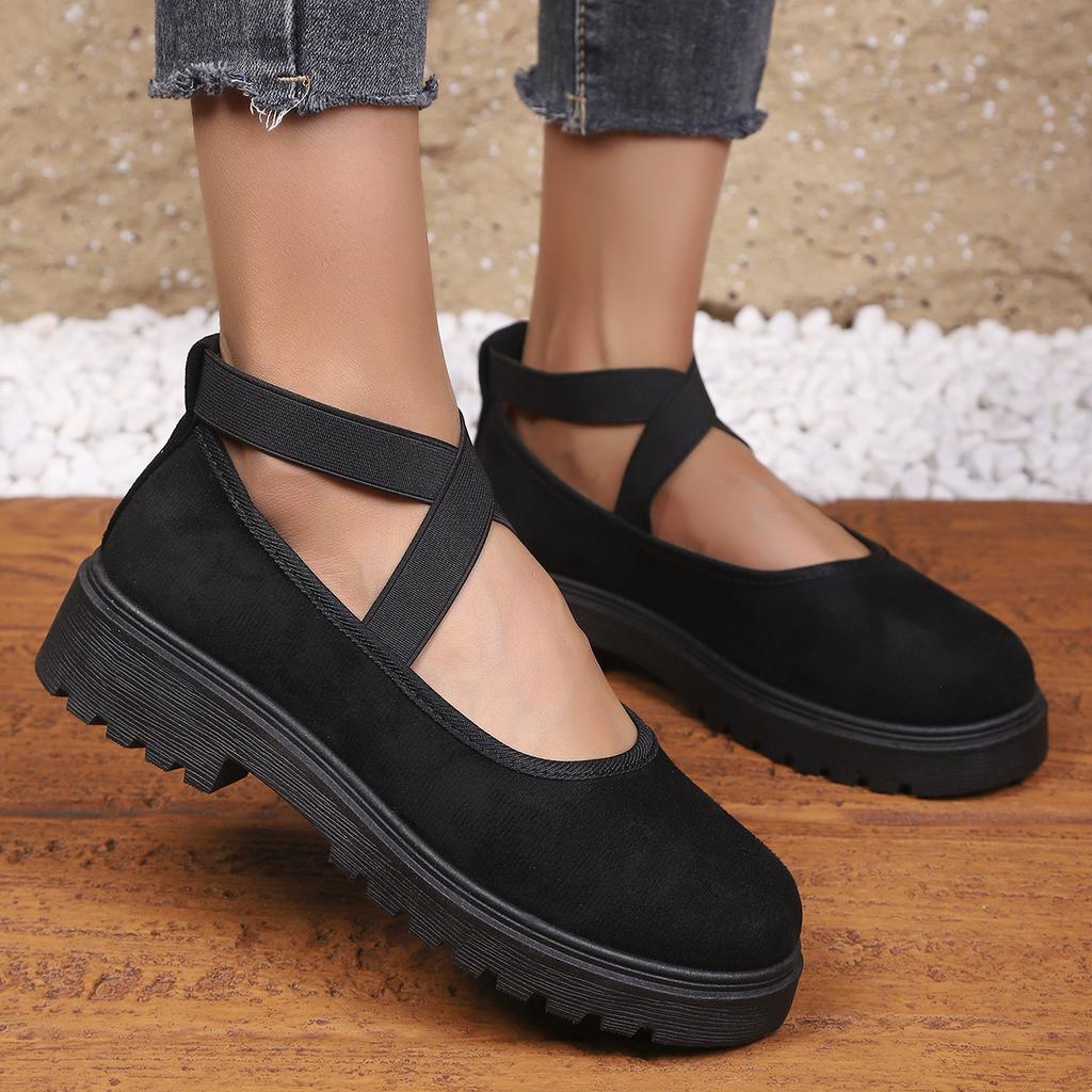 Fashion New Women's Shoes Middle Heel Mary Jane Single Shoes Retro Thick Heel Plush Shoes Cross Strap Shallow Mouth Soft Bottom Shoes.