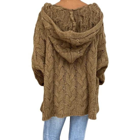 Женский свитер с капюшоном, длинный рукав, скрученная текстура, свободный свитер, однотонный, свободный крой, ребристые манжеты, трикотажные топы