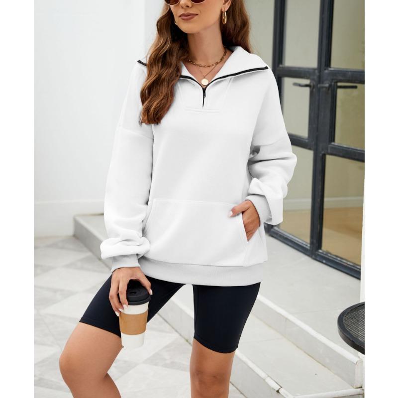 Осенне-зимняя однотонная женская свободная толстовка с воротником-стойкой на молнии