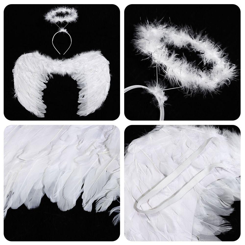 Black White Red Pink Angel Wings & Halo Feather Fancy Dress Props Party Supplies Fairy Adults&Kids