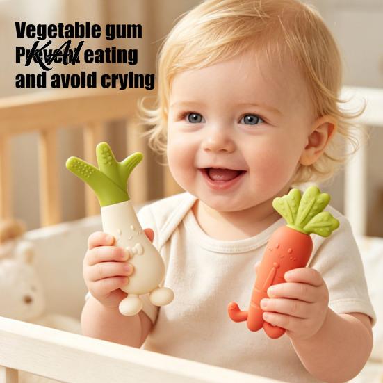 Soft Elastic Teething Relief Baby Silicone Carrot Teether, Food-Grade BPA-Free Chew Toy for 3-6 Portable Teether Mummy Bag Months, Soothing