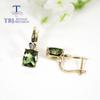 Серьги из желтого золота 585 пробы с бриллиантами и натуральным зеленым турмалином в форме сердца, бразильские драгоценные камни, изысканные украшения для женщин