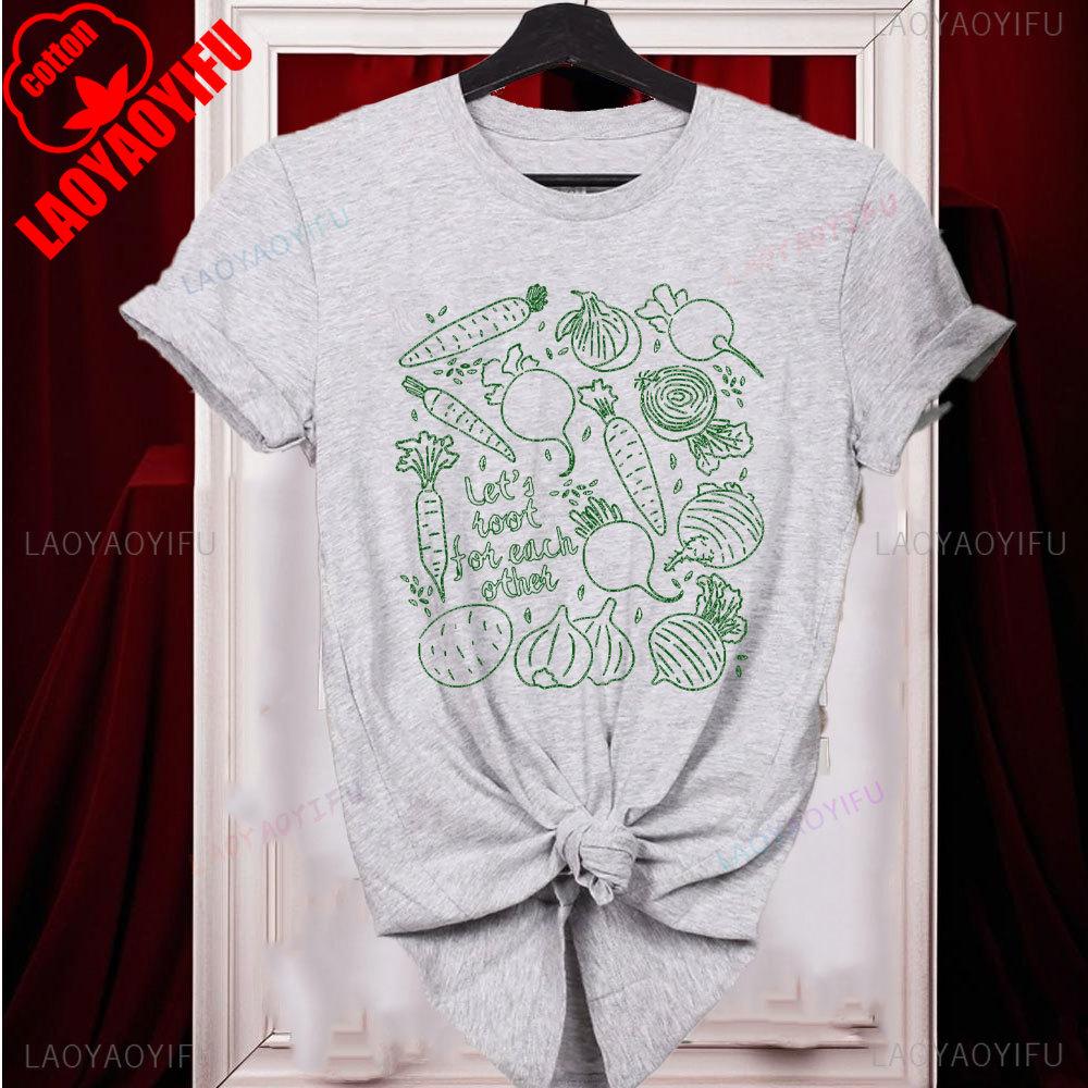 Lets Root for Each Other Garden TShirt Gardening Tee with Vegetable Print Cute Garden Theme Cotton Shirts Plant Women Tops